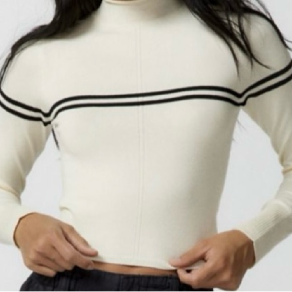 Chic Cream Sweater with Black Stripes